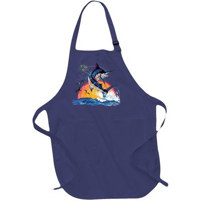 Blue Marlin Fish Sunset Full-Length Apron With Pockets