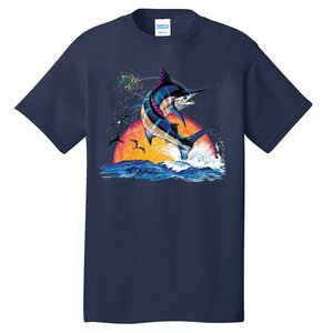 Blue Marlin Fish Sunset Tall T-Shirt