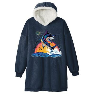 Blue Marlin Fish Sunset Hooded Wearable Blanket