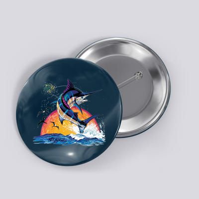 Blue Marlin Fish Sunset Button