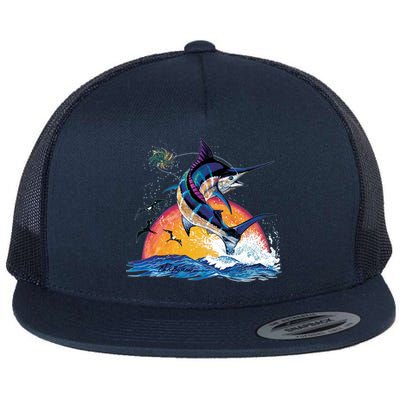 Blue Marlin Fish Sunset Flat Bill Trucker Hat