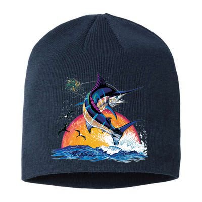 Blue Marlin Fish Sunset Sustainable Beanie