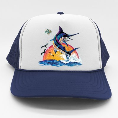 Blue Marlin Fish Sunset Trucker Hat