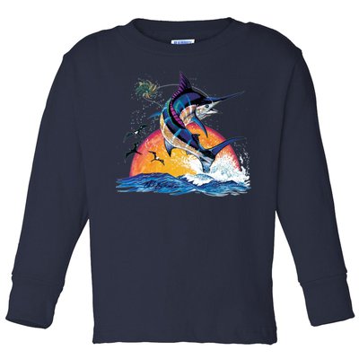 Blue Marlin Fish Sunset Toddler Long Sleeve Shirt