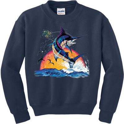 Blue Marlin Fish Sunset Kids Sweatshirt