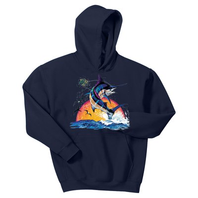 Blue Marlin Fish Sunset Kids Hoodie