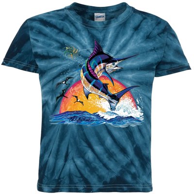 Blue Marlin Fish Sunset Kids Tie-Dye T-Shirt