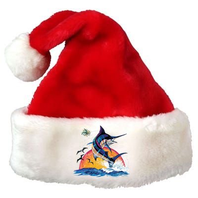 Blue Marlin Fish Sunset Premium Christmas Santa Hat