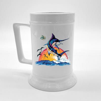 Blue Marlin Fish Sunset Beer Stein