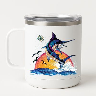 Blue Marlin Fish Sunset 12 oz Stainless Steel Tumbler Cup