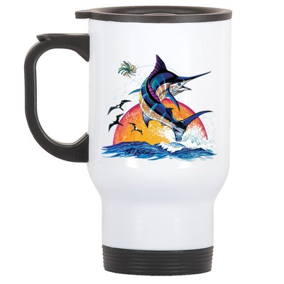 Blue Marlin Fish Sunset Stainless Steel Travel Mug