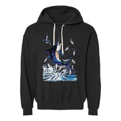 Blue Marlin Fishing Garment-Dyed Fleece Hoodie