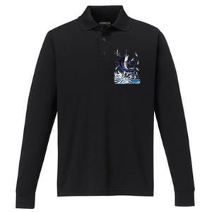 Blue Marlin Fishing Performance Long Sleeve Polo