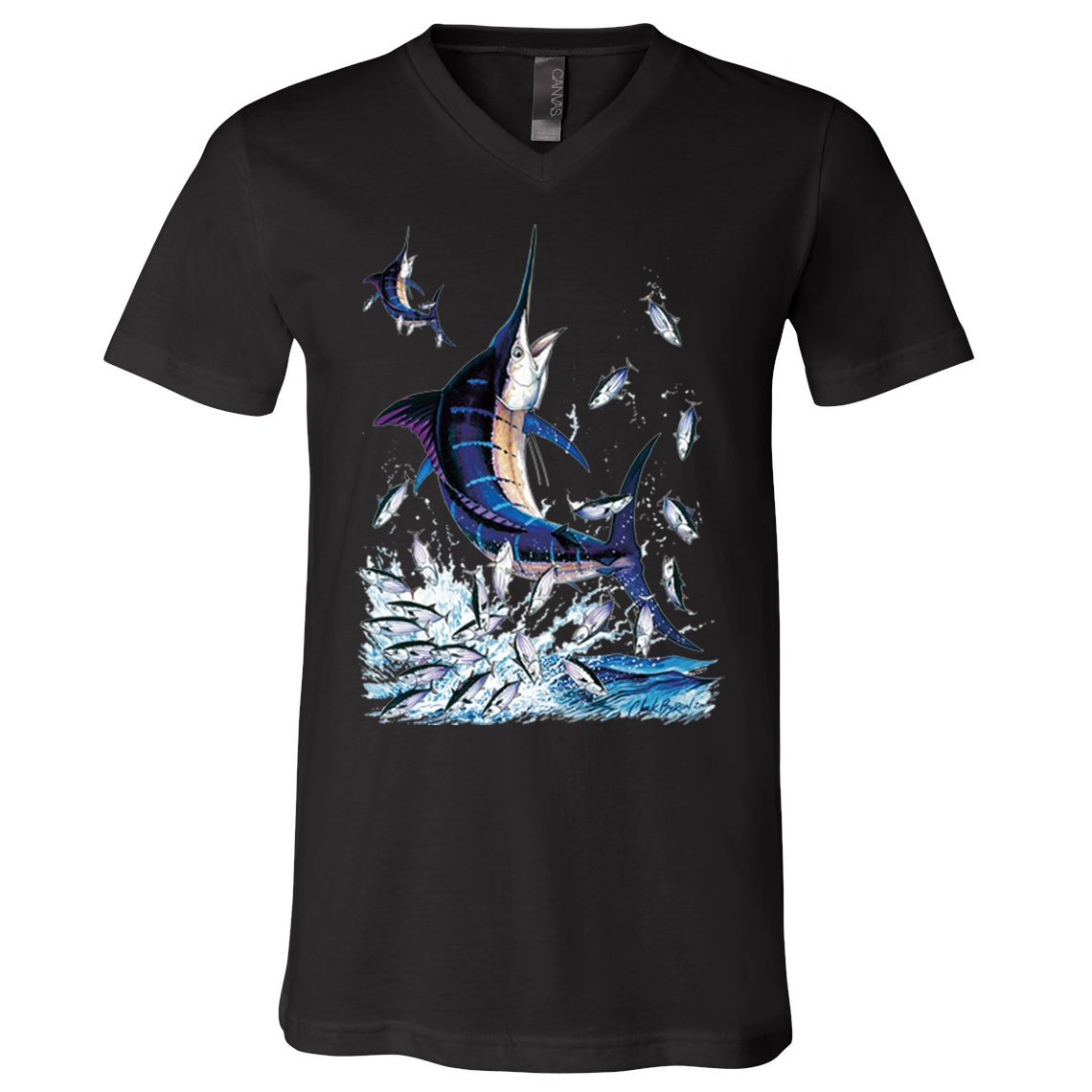 Blue Marlin Fishing V-Neck T-Shirt