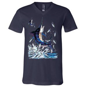 Blue Marlin Fishing V-Neck T-Shirt