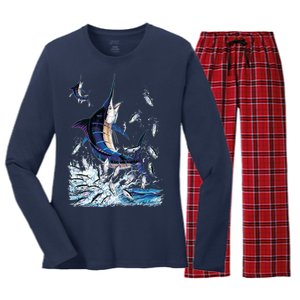 Blue Marlin Fishing Women's Long Sleeve Flannel Pajama Set 