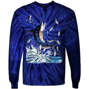 Blue Marlin Fishing Tie-Dye Long Sleeve Shirt