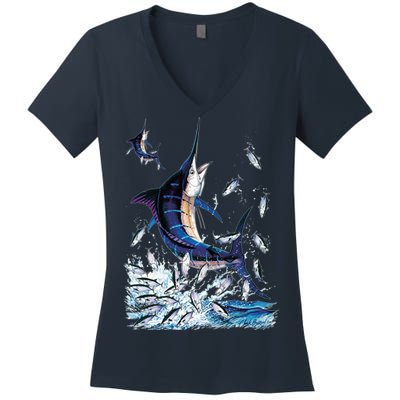 Blue Marlin Fishing Women's V-Neck T-Shirt