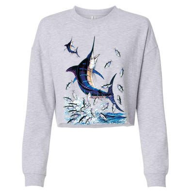 Blue Marlin Fishing Cropped Pullover Crew