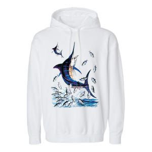 Blue Marlin Fishing Garment-Dyed Fleece Hoodie