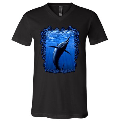 Blue Marlin Underwater V-Neck T-Shirt