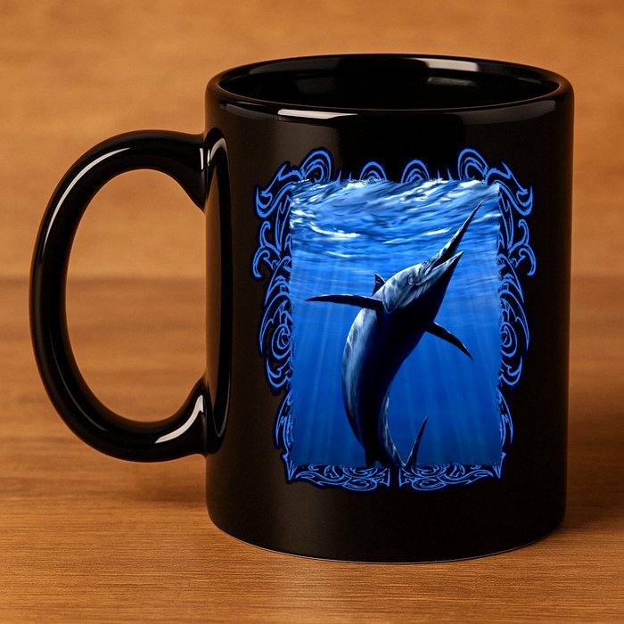 Blue Marlin Underwater 11oz C Handle Ceramic Mug