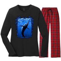 Blue Marlin Underwater Women's Long Sleeve Flannel Pajama Set 