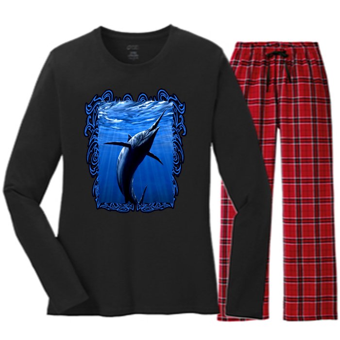 Blue Marlin Underwater Women's Long Sleeve Flannel Pajama Set 