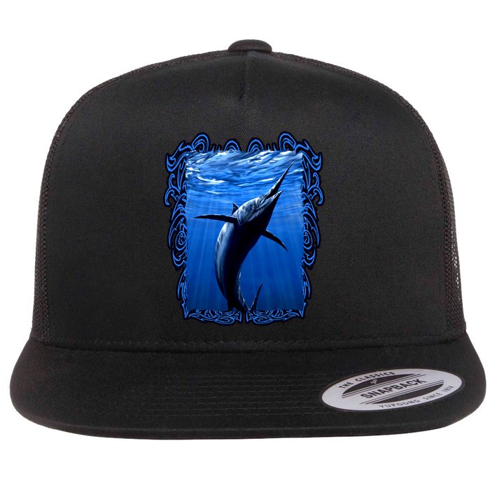 Blue Marlin Underwater Flat Bill Trucker Hat