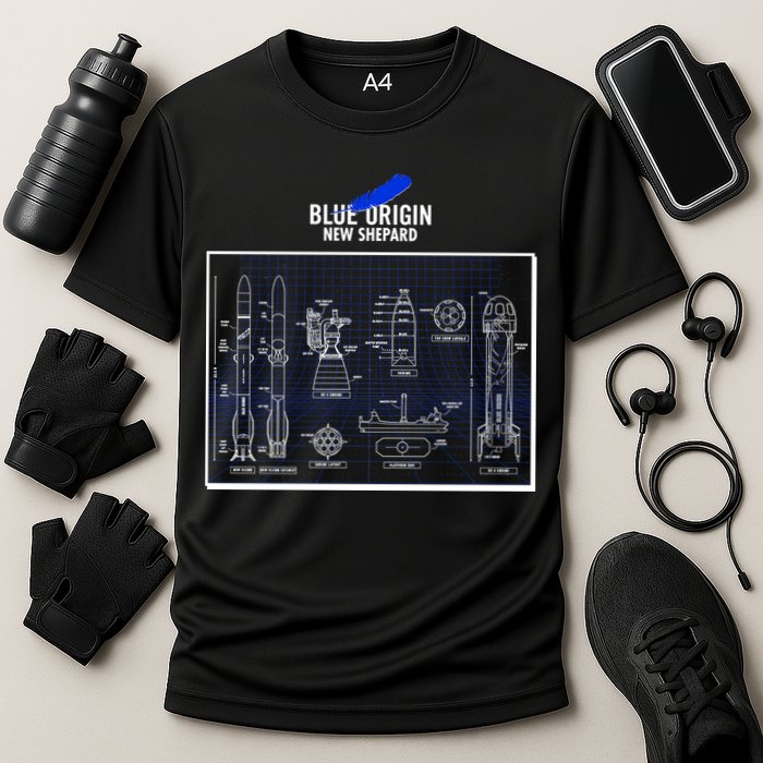 Blue Origin New Shepard Spaceship Blueprints Performance Shirt