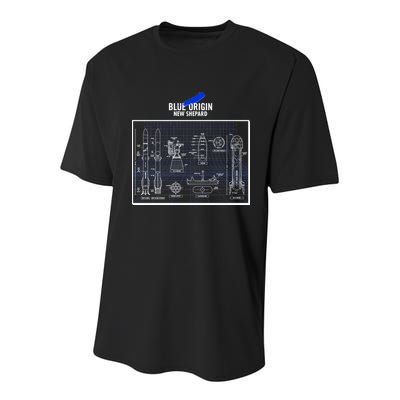 Blue Origin New Shepard Spaceship Blueprints Youth Performance Sprint T-Shirt