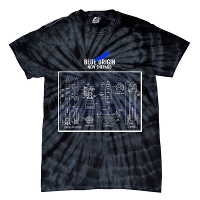 Blue Origin New Shepard Spaceship Blueprints Tie-Dye T-Shirt