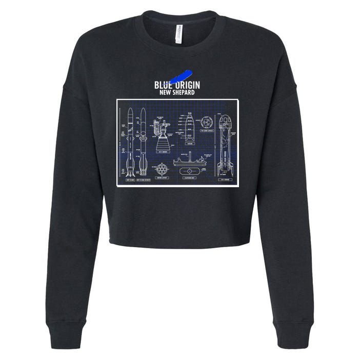 Blue Origin New Shepard Spaceship Blueprints Cropped Pullover Crew