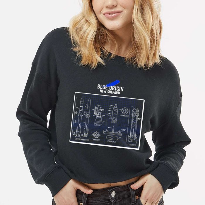 Blue Origin New Shepard Spaceship Blueprints Cropped Pullover Crew
