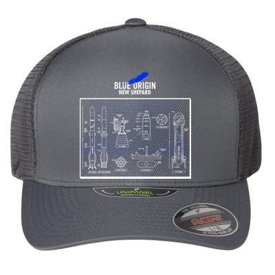 Blue Origin New Shepard Spaceship Blueprints Flexfit Unipanel Trucker Cap