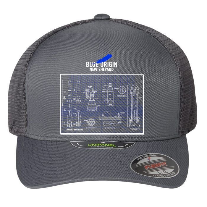 Blue Origin New Shepard Spaceship Blueprints Flexfit Unipanel Trucker Cap