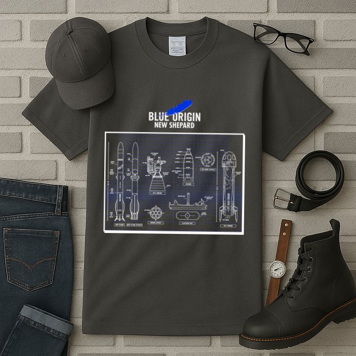 Blue Origin New Shepard Spaceship Blueprints Tall T-Shirt