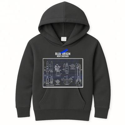 Blue Origin New Shepard Spaceship Blueprints Kids Hoodie