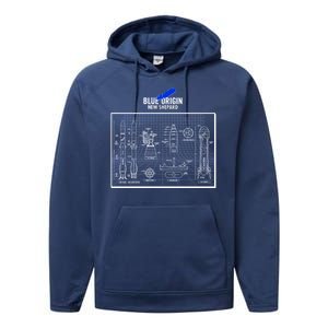 Blue Origin New Shepard Spaceship Blueprints Performance Fleece Hoodie