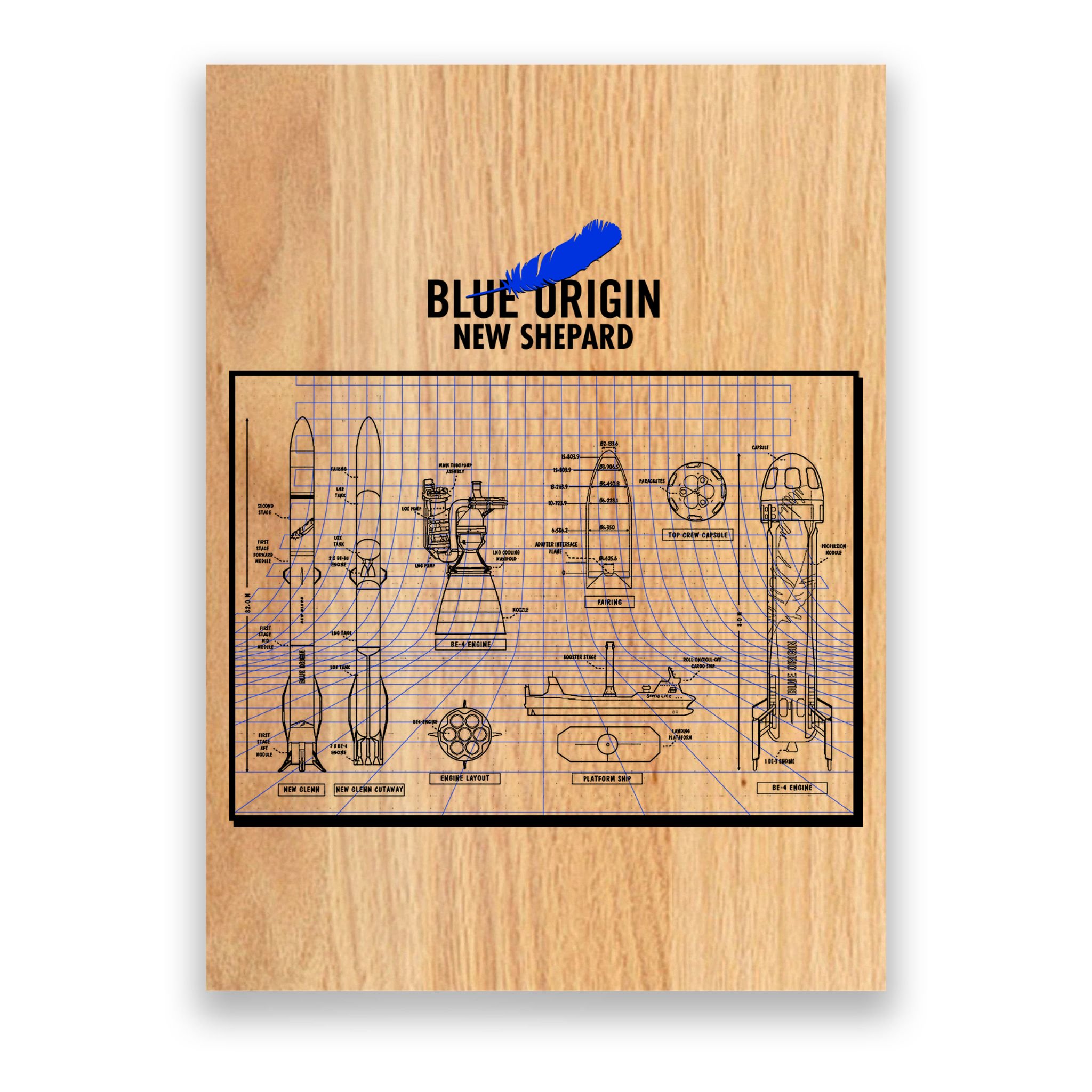 Blue Origin New Shepard Spaceship Blueprints Poster