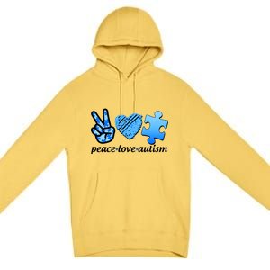 Blue Peace Love Autism  Premium Pullover Hoodie