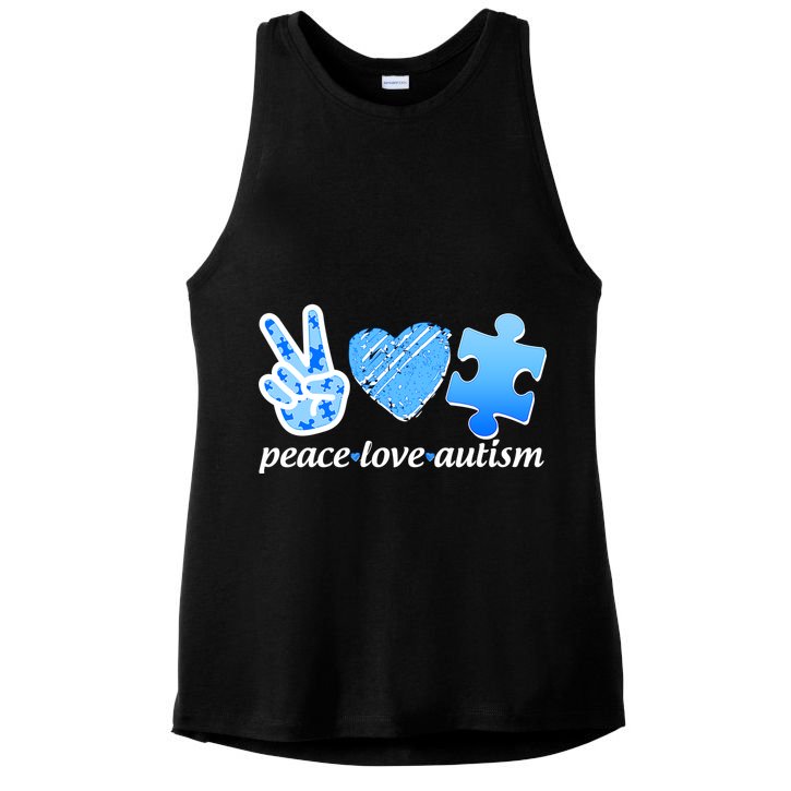 Blue Peace Love Autism  Ladies PosiCharge Tri-Blend Wicking Tank