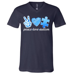 Blue Peace Love Autism  V-Neck T-Shirt