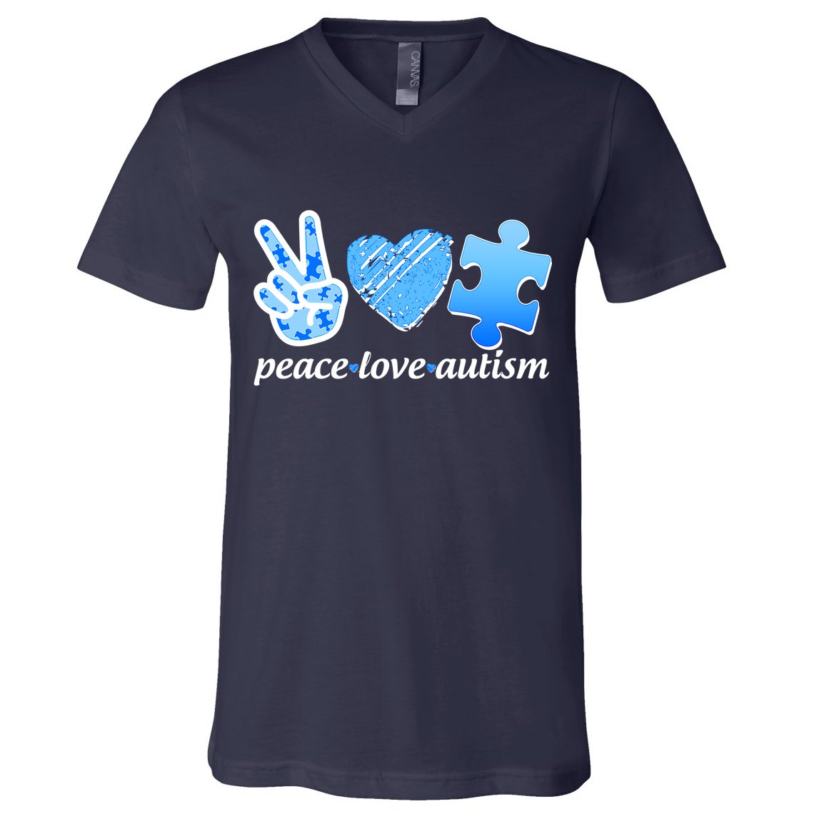 Blue Peace Love Autism  V-Neck T-Shirt