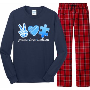 Blue Peace Love Autism  Long Sleeve Pajama Set