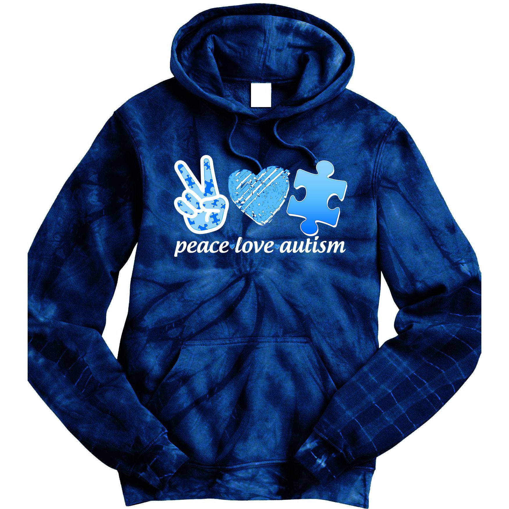 Blue Peace Love Autism  Tie Dye Hoodie