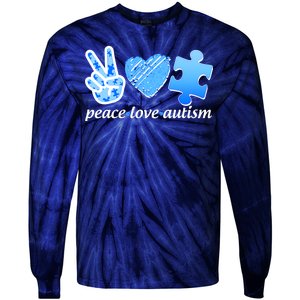 Blue Peace Love Autism  Tie-Dye Long Sleeve Shirt