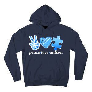 Blue Peace Love Autism  Tall Hoodie