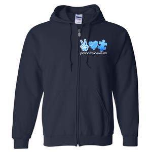 Blue Peace Love Autism  Full Zip Hoodie