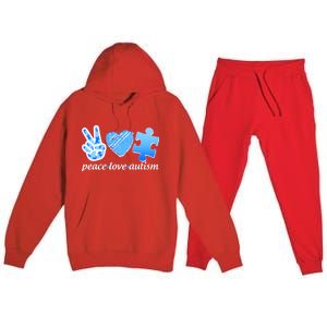 Blue Peace Love Autism  Premium Hooded Sweatsuit Set